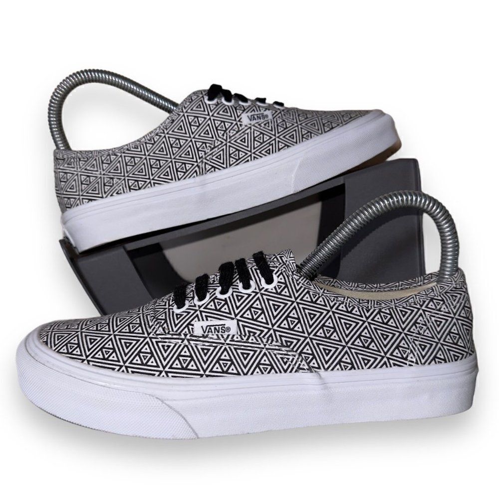 Vans Authentic Slim Skate Sneakers "Geometric" White / Black Women's 6.5